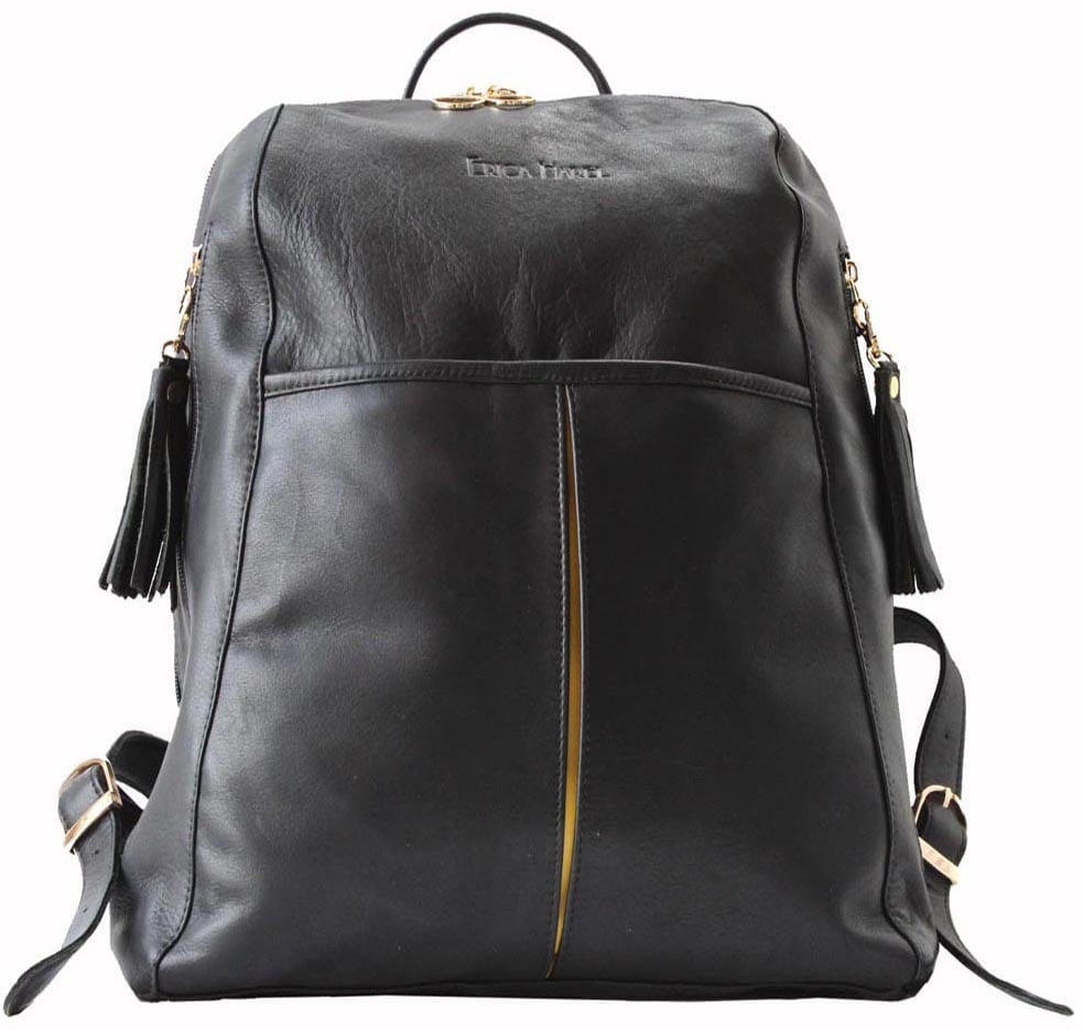 black yellow leather backpack