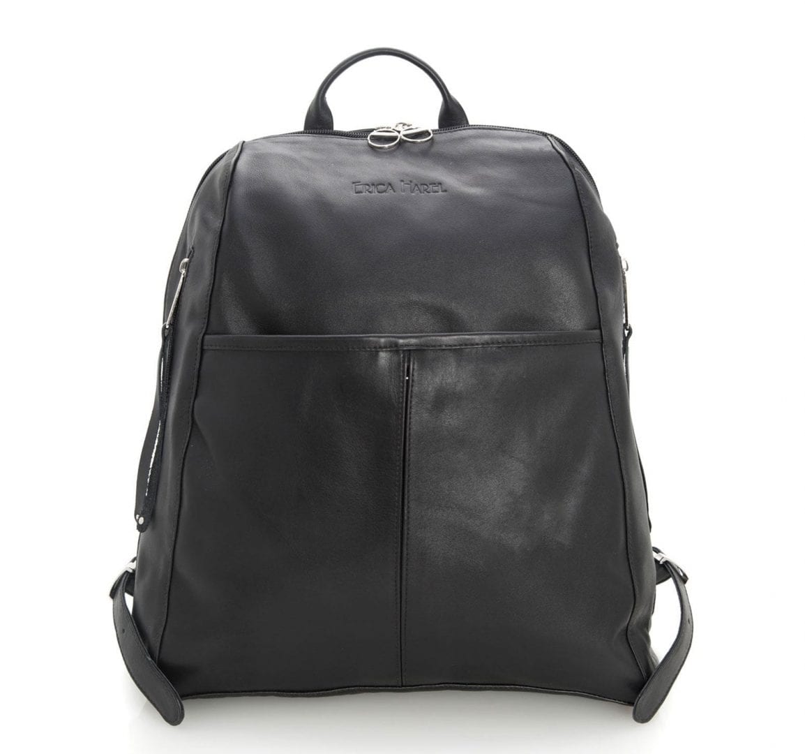 Classic Black Leather Womens Backpack Soft Laptop Mens Black Leather Backpack