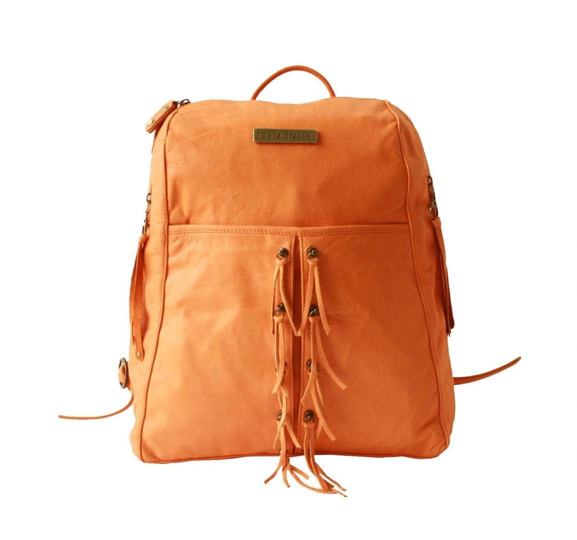 soft orange leather backpack