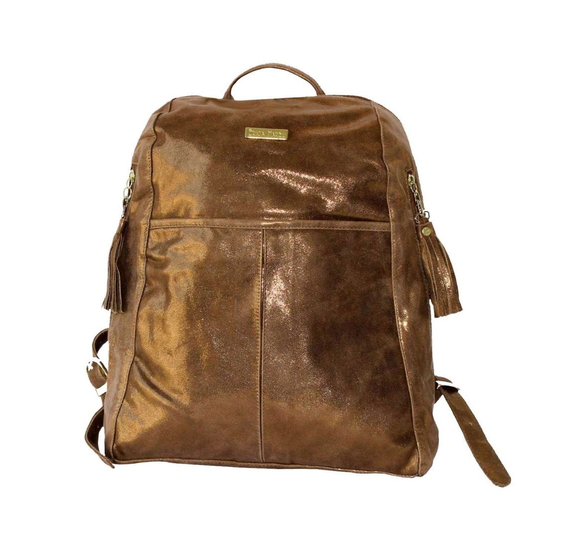 soft metallic brown leather backpack