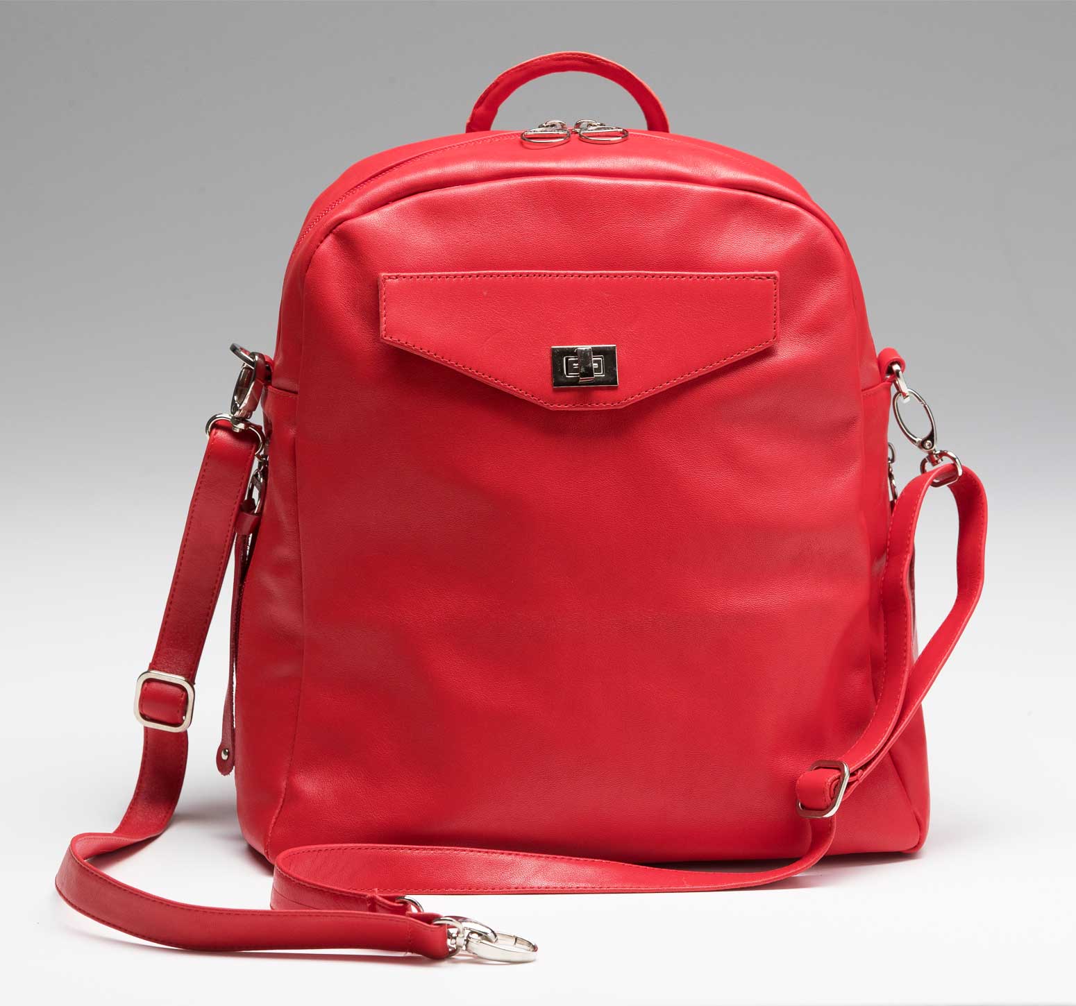 Small Red Leather Backpack | 3-Way Bag