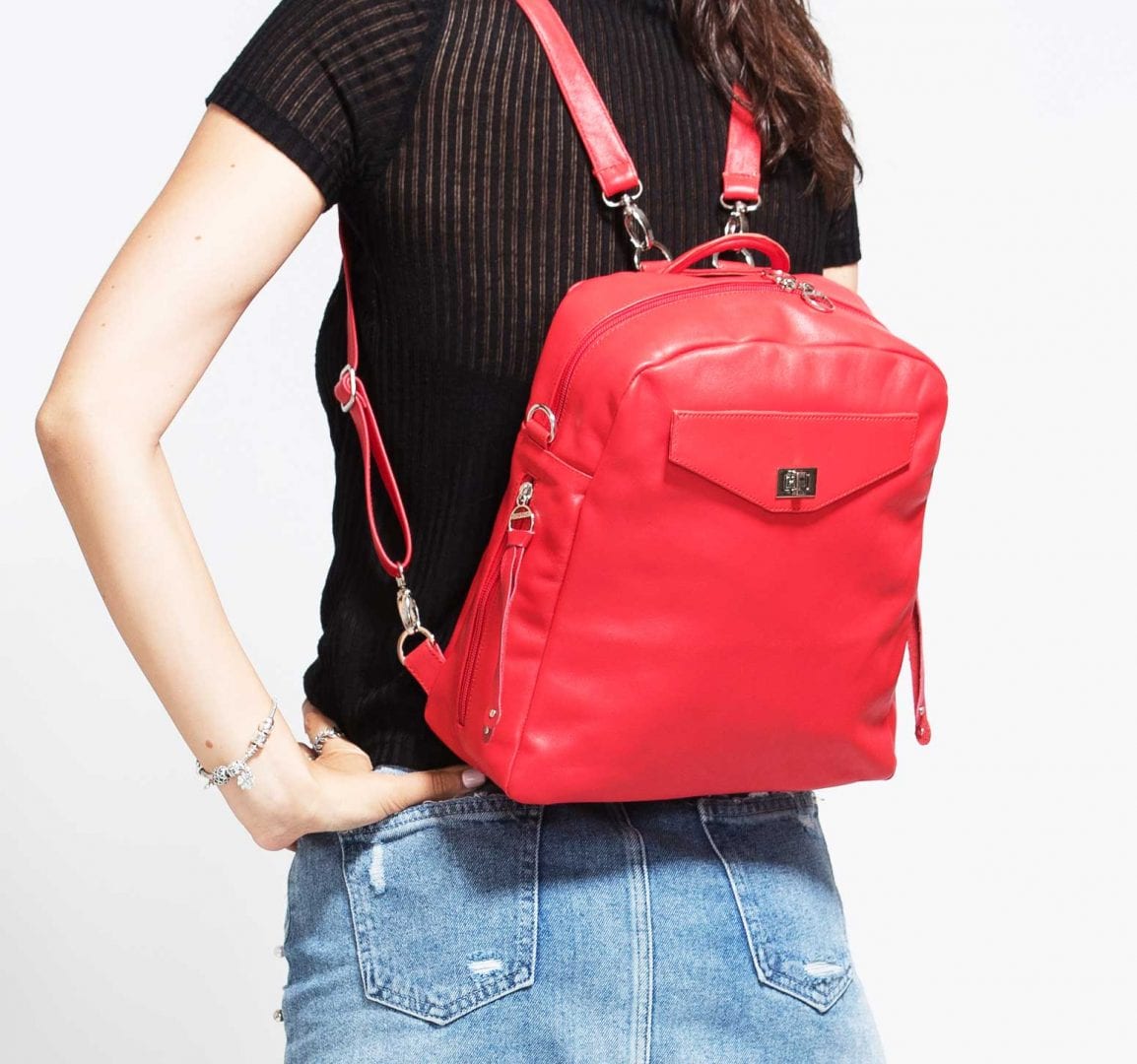 Small Red Leather Backpack | 3-Way Bag
