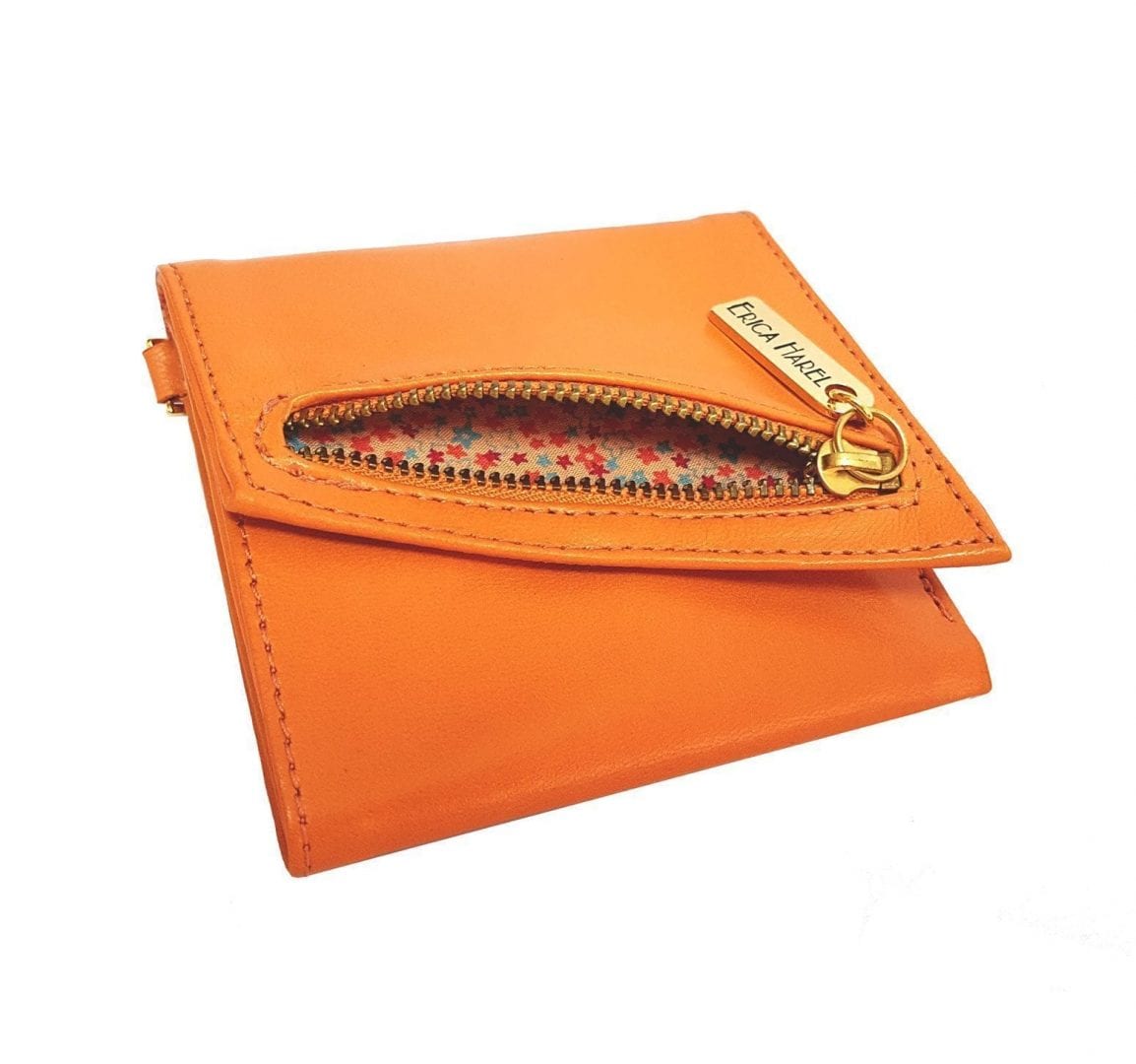 Orange Leather Womens Wallet Minimalist Soft Leather Wallet