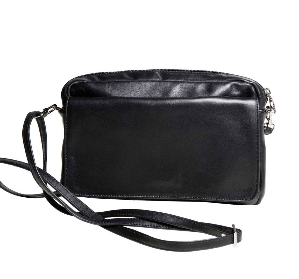 Black Leather Crossbody Camera Bag
