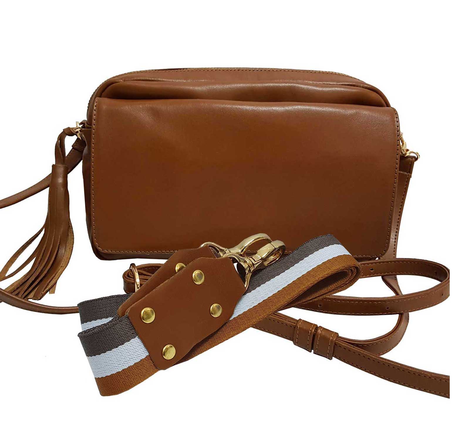 Mcraft® Brown Leather Cross Body Strap Extender 16mm Wide. 