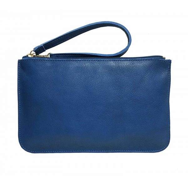 blue leather belt bag