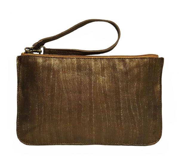 bronze metallic leather pouch bag