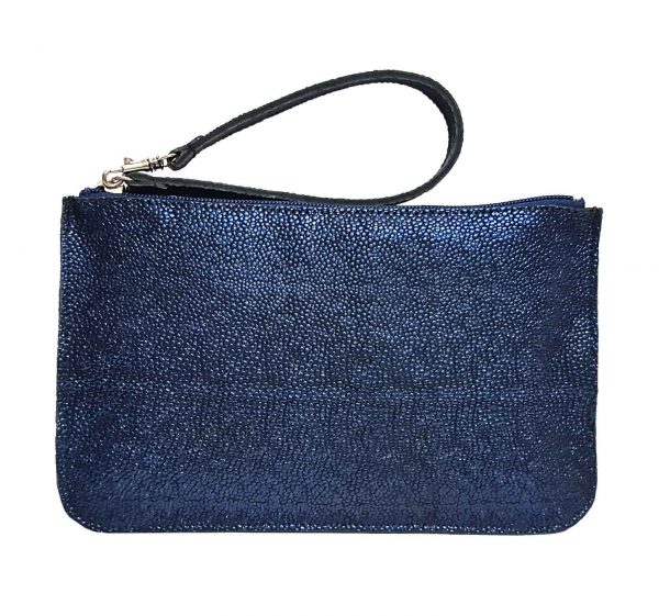 iridescent blue leather pouch belt bag