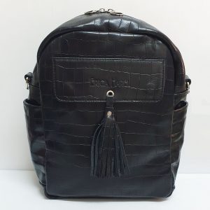 Black Croc Leather Backpack Crossbody