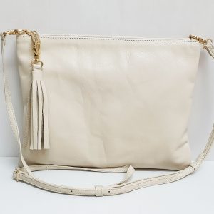 Cream Leather Shoulder Bag Clutch
