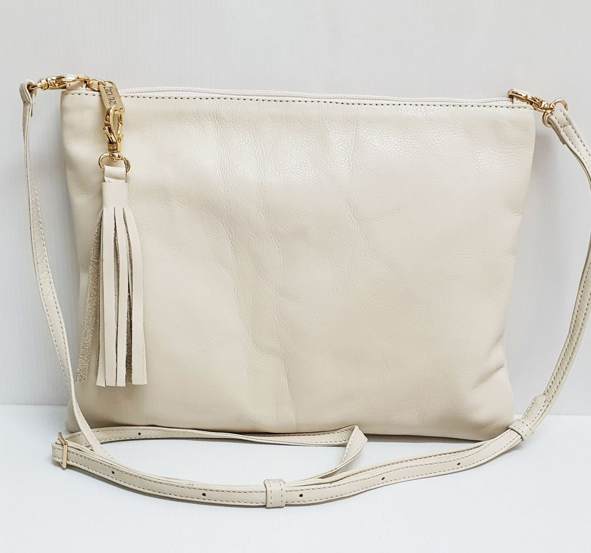 Cream Leather Shoulder Bag Clutch