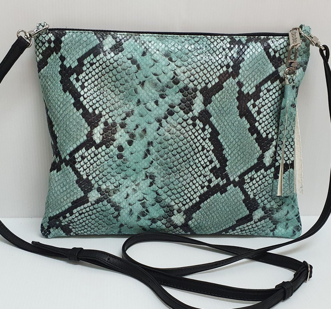 Turquoise Python Leather Shoulder Bag Clutch